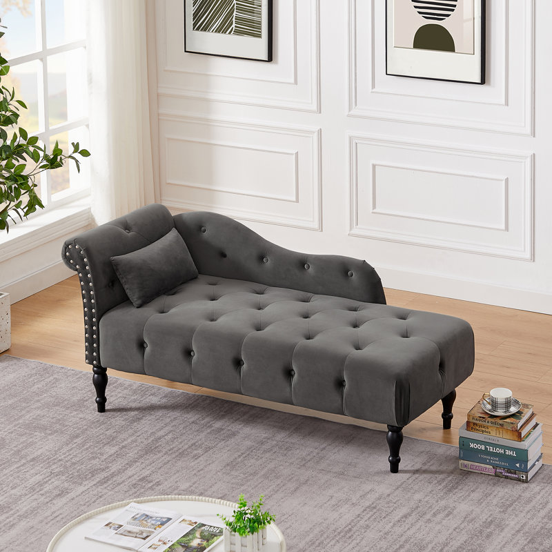 Rosdorf Park Jawone Velvet Chaise Lounge Fabric Grey Velvet
